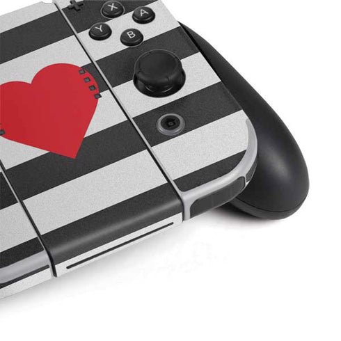 Black And White Striped Heart Nintendo Switch OLED (2021) Skin